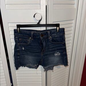 American Eagle Outfitters Dark Blue Distressed Jean Shorts